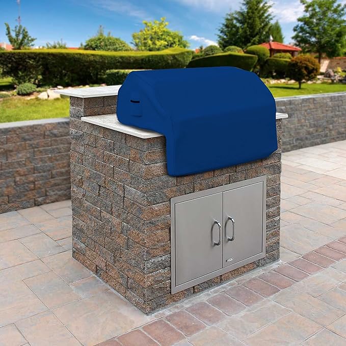 Covers & All Built-in Grill Cover for Outdoor Grill – Heavy Duty 18 oz Waterproof Built-in BBQ Grill Cover, PVC-Coated Polyester with Elastic Hem for Snug Fit (36 x 26 x 24 inches, Blue)