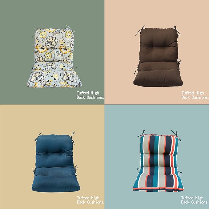 Outdoor Chair Cushions, Fade Resistant Replacement Tufted Cushion for Patio Dining Chair, Set of 2, Coffee/Chocolate