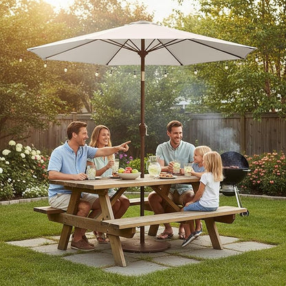 9ft Patio Umbrella with Push Button Tilt and Crank,Outdoor Market Table Umbrella UV Protection 8 Sturdy Ribs for Backyard,Garden,Pool,Deck(Creamy-white)