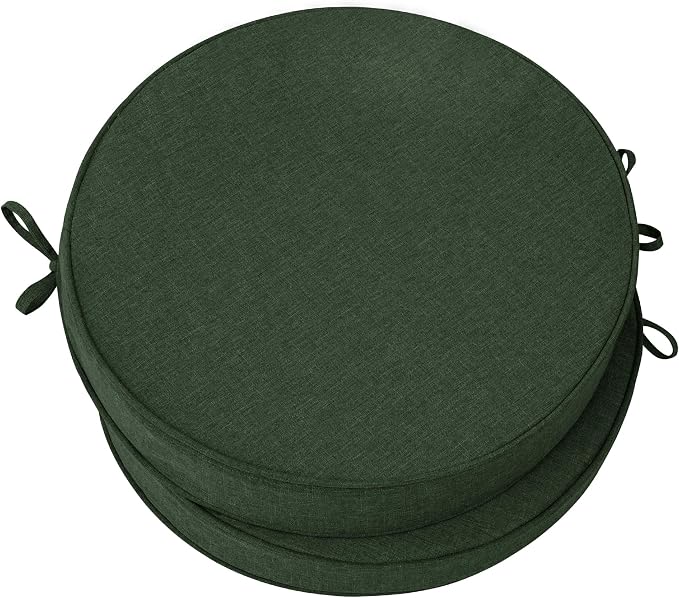 Outdoor Round Chair Cushions 18 Inch, Set of 2, Olive Green | Fade-Resistant, Water-Resistant, Bistro Chair Seat Pads for Porch Garden Balcony Patio Furniture Stools, Non-Slip Bottom