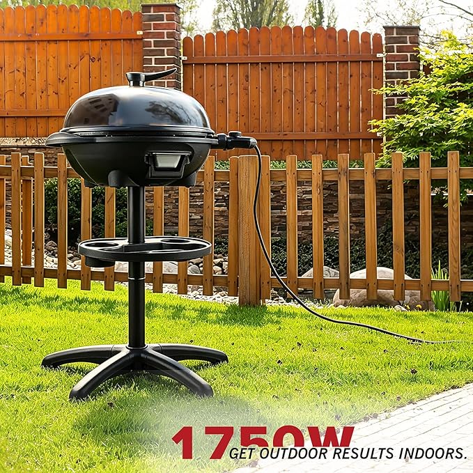 Electric Grill Outdoor, Techwood 2-in-1 Electric BBQ Grill, 1750W Portable Removable Stand Grill with Adjustable Heat & Drip Tray, Adjustable Heat for Party, Patio & Backyard, Stand/Tabletop Options