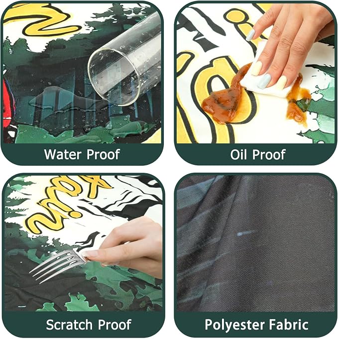 3 Piece Picnic Table Cover with Bench Covers fit Outdoor & Camping, 6ft | 30 x 72 Inches Table Cloths Waterproof Windproof with Elastic Edges & Drawstring Bag, for Rectangle Tables and Seat Covers