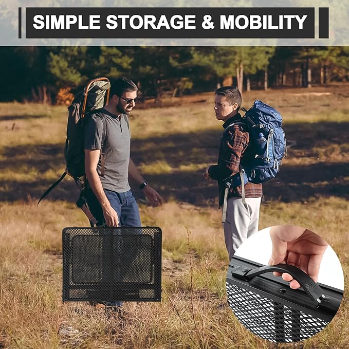 Folding Matel Grill 4.4 FT Camping Table with 2 Wing Panels | Height Adjustable Metal Outdoor Table with Mesh Desktop and Mesh Bag, Picnic, Beach and BBQ, Party