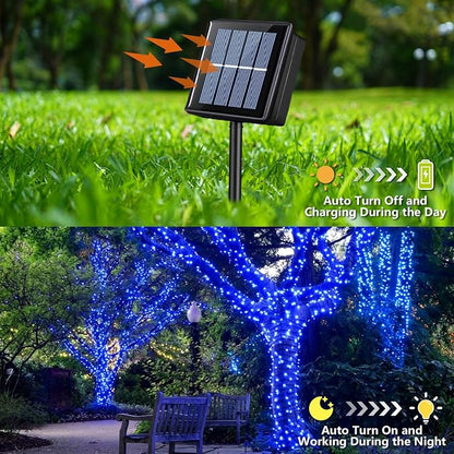 YEGUO Solar String Lights Outdoor Waterproof, 2 Packs Each 33ft 100 LED Blue Lights, 8 Modes Twinkle Light for Christmas Tree Outside Garden Yard Xmas Decor