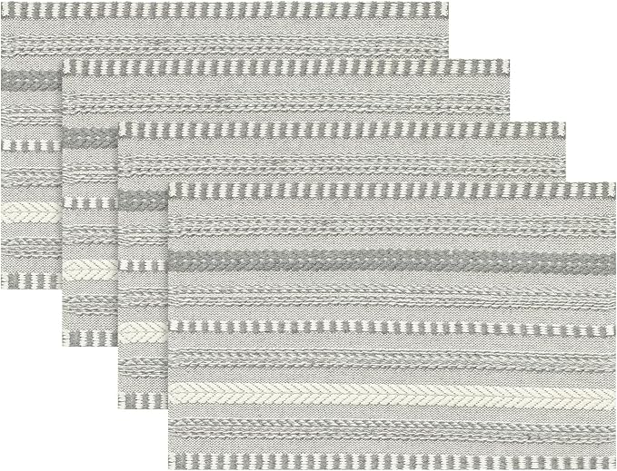 Artoid Mode Dark Grey Farmhouse Woven Braided Stripe Placemats Set of 4,12x18 Inch Seasonal Holiday Table Mats Party Kitchen Dining Decoration