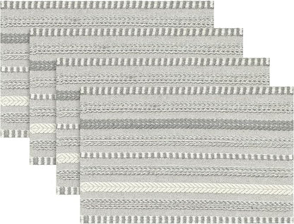 Artoid Mode Dark Grey Farmhouse Woven Braided Stripe Placemats Set of 4,12x18 Inch Seasonal Holiday Table Mats Party Kitchen Dining Decoration