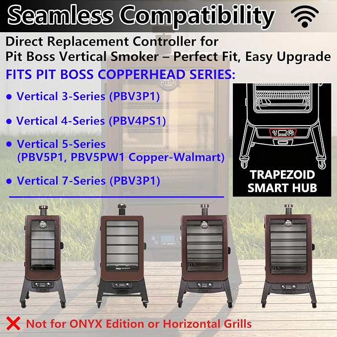 Smart WiFi PID Digital Trapezoid Control Board with App Control for Pit Boss Vertical Pellet Smokers Copperhead 3/4/5/7-Series PBV3P1 PBV4PS1 PBV5P1 PBV7P1 PBV5PW1