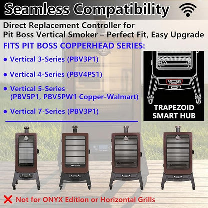 Smart WiFi PID Digital Trapezoid Control Board with App Control for Pit Boss Vertical Pellet Smokers Copperhead 3/4/5/7-Series PBV3P1 PBV4PS1 PBV5P1 PBV7P1 PBV5PW1