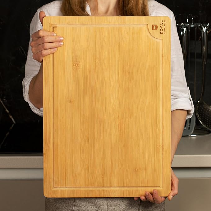 ROYAL CRAFT WOOD Bamboo Cutting Board with Juice Groove - Kitchen Chopping Board for Meat Cheese and Vegetables, Heavy Duty Serving Tray