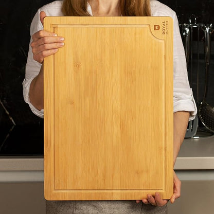 ROYAL CRAFT WOOD Bamboo Cutting Board with Juice Groove - Kitchen Chopping Board for Meat Cheese and Vegetables, Heavy Duty Serving Tray