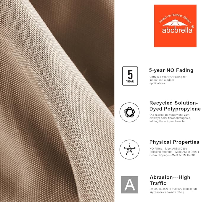 ABCCANOPY 9FT 3-Tier OLEFIN® Patio Umbrella, 5-Year No Fading, Light Beige | Heavy Duty Fade-Resistance Outdoor Table Umbrella, 8 Sturdy Ribs, Tilt, Crank for Deck, Backyard, Garden, Yard, Pool