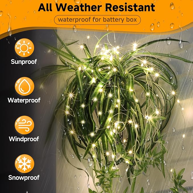 4 Pack Battery Fairy Lights with Remote, 160FT 480LED, Warm White | 8 Modes, Timer Function, Waterproof, Dimmable, Battery Operated Twinkle Light for Indoor Outdoor Xmas Party Holiday Decor