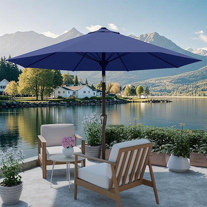 PatioKingdom Auto-Tilt 9FT Patio Umbrella Outdoor with 8 Sturdy Fiberglass Ribs,Market Table Umbrella for Pool,Backyard,Deck and Garden (Navy)