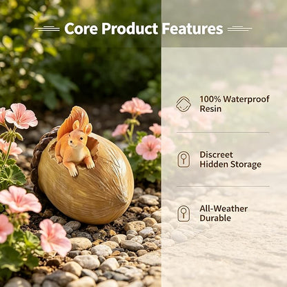 Key Hider Squirrel Acorn Waterproof Outdoor Resin Patio Decor Spare Key Box | Holds 1-2 Standard House Keys, Discreet Hidden Design Blends in Surroundings, Ideal Housewarming Present for New Neighbors