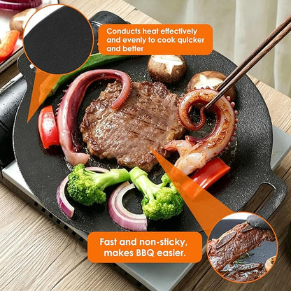 Korean Grill Pan,Round Premium BBQ Grill Pan,Non-stick Griddle Plate for Gas Stove Indoor Outdoor Camping Party(36cm)