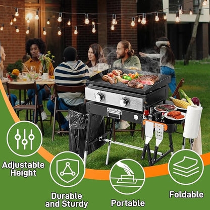 Grill Table& Griddle Cover, Blackstone Griddle Stand for 17" 22" | Folding Portable Ninja Grill Stand with Trash Holder, Blackstone Table for Outdoor Tailgate, Camping
