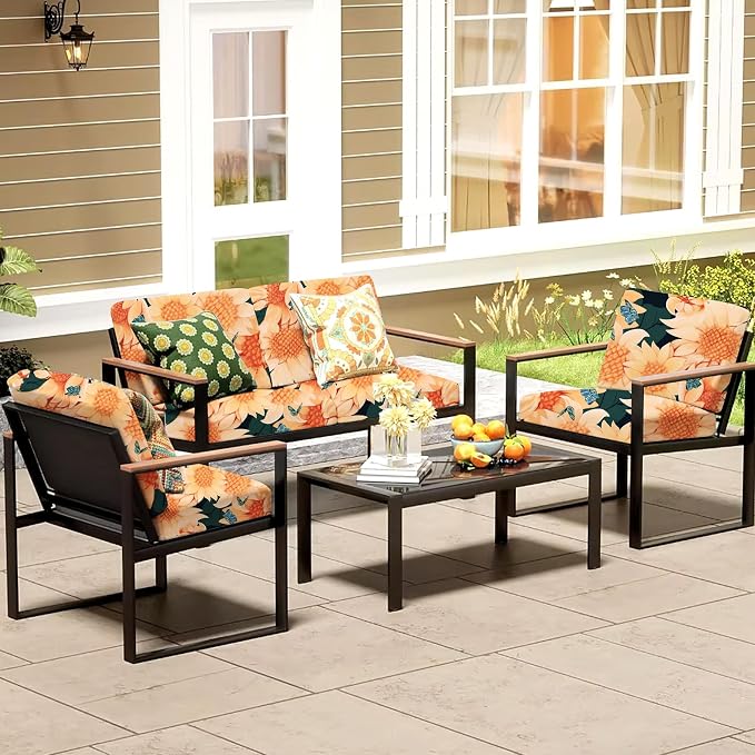 8Pcs Patio Cushion Covers, Outdoor Stretch Cushion Covers, Washable | Stretch Fit, Replacement, Washable and Reusable Furniture Protectors, Fits most patio furniture cushion covers, Cover Only