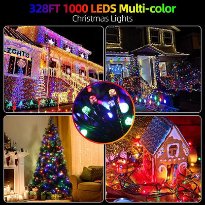 MZD8391 328FT 1000 LED Christmas Light Outdoor Indoor, Christmas Tree Light | Multicolor, 100% UL Listed, Waterproof, 8 Light Modes, Timer & Memory, Christmas String Light Decoration, Fairy Tree Light