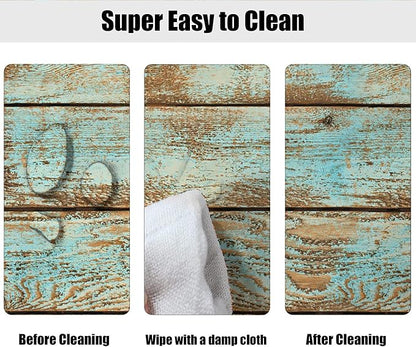 Wood Grain Fitted Oval Tablecloths, Green Rustic Weathered Wooden Planks Windproof Polyester Table Covers, Fits to 48x68 in Tables, Table Cloths for Indoor Restaurant Outdoor Terrace Dining Decor