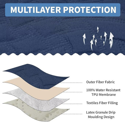 CUCRAF Non Slip Quilted Sofa Cover, Water Resistant Slipcover Furniture Protector for 4 Cushion Sofa Pet Friendly, Washable Couch Cover with Adjustable Elastic Straps (XX-Large, Dark Blue)