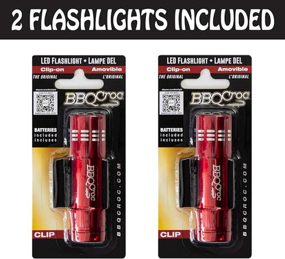 Clip-On LED Pocket Grill Light by BBQ Croc, 2-Pack, Hands-Free Mini Flashlight with Clip, Ultra-Bright 9 LED, Snaps to Hats Tools Shoes & More, Batteries Included