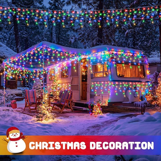 JMEXSUSS Multicolor Icicle Christmas Lights with Remote, 400 LED 38.8Ft | Connectable String Lights Outdoor Plug in, 8 Modes Icicle Lights for Outside Christmas House Yard Patio Eave Decorations