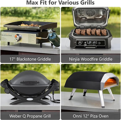 78.3" Outdoor Kitchen Island with Foldable Grill Table, Wooden Outdoor Grill Cart with Trash Can Storage & Stainless Steel Top, Outdoor Bar Cart, Pizza Oven Table for Lawn & Garden (Dark Brown@76)