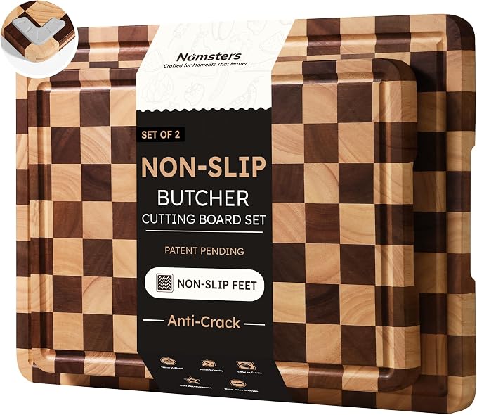 2 Packs Cutting Boards for Kitchen Checkered Cutting Board Acacia Wood Charcuterie Board Serving Heavy Duty Non Toxic Slip Over Sink Butcher Block Meat Best Kitchen Essential Gift