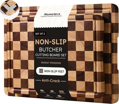 2 Packs Cutting Boards for Kitchen Checkered Cutting Board Acacia Wood Charcuterie Board Serving Heavy Duty Non Toxic Slip Over Sink Butcher Block Meat Best Kitchen Essential Gift