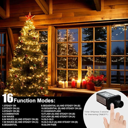 66ft Christmas Decorative Mini Lights,200 LED Green Wire Fairy Starry String Lights Plug in, 16Lighting Modes, for Indoor Outdoor Xmas Tree Wedding Party Decoration (Warm White)