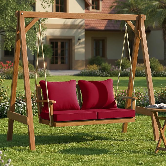 Summsun Patio Cushions for Outdoor Furniture, 24 x 24 Inch, Red, Set of 2 | Backrest & Deep Seat Cushion, Water Resistant, Removable Cover, Replacement Cushions Pad for Patio Furniture, Garden