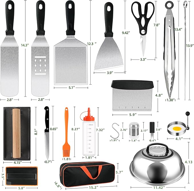 42PCS Blackstone Griddle Accessories Kit, Flat Top Grill Accessories Set for Blackstone and Camp Chef, Grill Spatula Set with Melting Dome, Burger Press, Gifts for Men, for Men