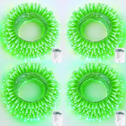 Pooqla 4 Pack String Lights Battery Operated, Total 66.6ft 200 LED Fairy Lights Indoor Outdoor Decorations, 8 Modes Green Battery Christmas Lights for ST Patrick's Day Halloween Porch Party Yard Decor
