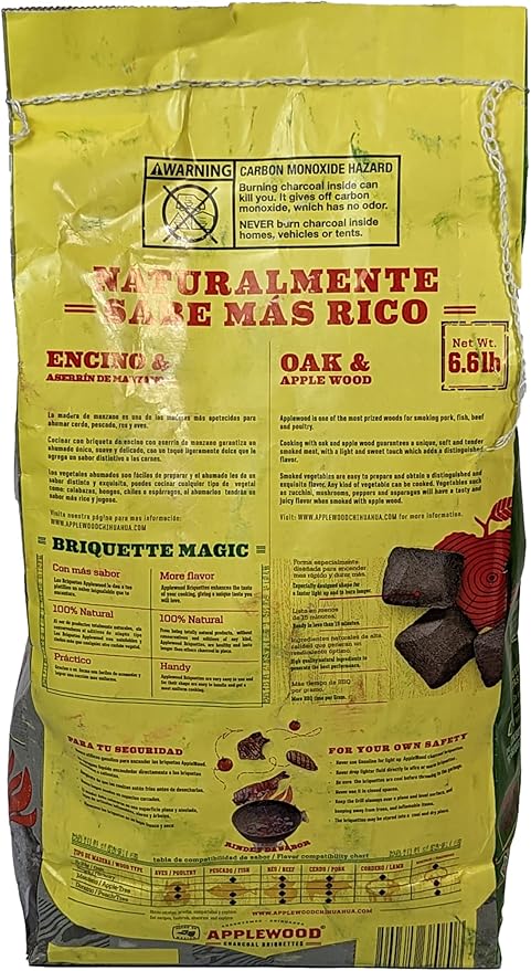 6.5lb Oak & Applewood Charcoal Briquettes - All Natural Wood Charcoal for Grilling - Premium BBQ Briquettes - Quick Light, Pure Hardwood - Long Burning, Rich Smoky Flavor - by Billy Buckskin