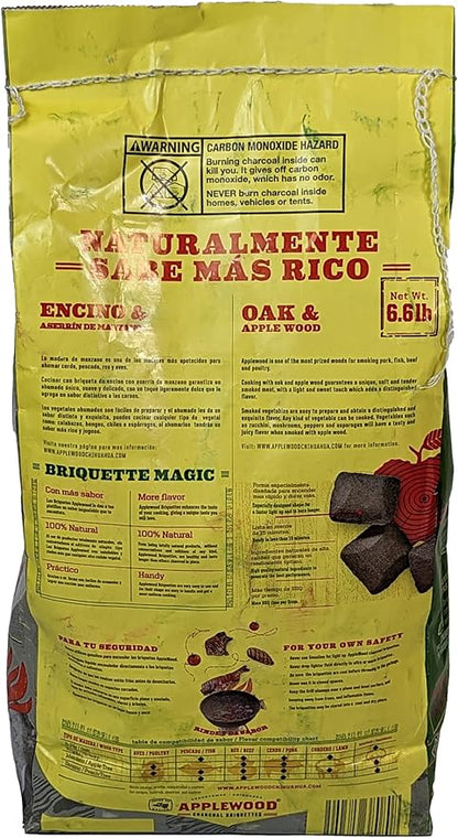 6.5lb Oak & Applewood Charcoal Briquettes - All Natural Wood Charcoal for Grilling - Premium BBQ Briquettes - Quick Light, Pure Hardwood - Long Burning, Rich Smoky Flavor - by Billy Buckskin