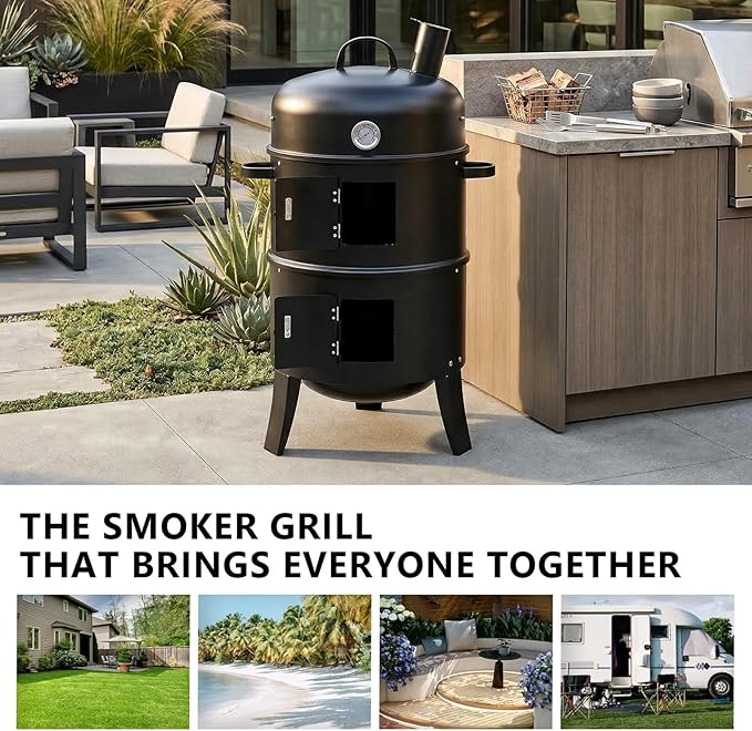 21" Portable Charcoal Grill Barbecue Grills with Thermometer, Layer Iron Round BBQ Grill for Garden Party Picnic Hiking Travel Backyard Cooking, Easy to Assemble, Asadores de Carbon (Black)