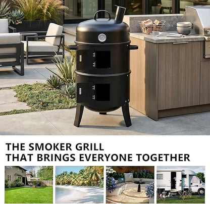 21" Portable Charcoal Grill Barbecue Grills with Thermometer, Layer Iron Round BBQ Grill for Garden Party Picnic Hiking Travel Backyard Cooking, Easy to Assemble, Asadores de Carbon (Black)
