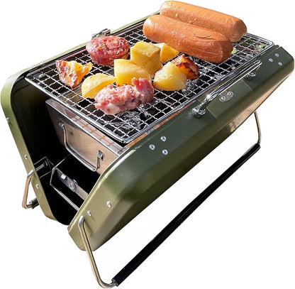 Portable BBQ Charcoal Grill, Folding Stainless Steel Mini Grill for Camping, Hiking, Outdoor Cooking, Small Tabletop Picnics, Backyard, Tailgating, Compact Travel BBQ Carry Bag, Father’s Day Gift