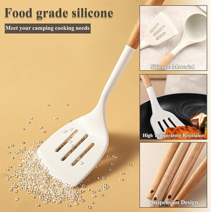 Camping Cooking Utensils Set, Silicone Cookware for Travel BBQ