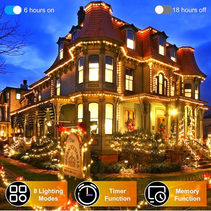 492FT Outdoor Christmas Lights, 1300 LED Super Long String Lights 8 Lighting Modes & Timer Memory, Outsite Waterproof Light Strings for House Tree Garden Wedding Party Holiday Decorations Warm White