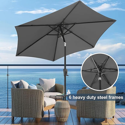 FLAME&SHADE 9ft Patio Umbrella Outdoor - Table Umbrella with Push Button Tilt and Crank, UV Protection, 6 Sturdy Ribs, Market Umbrella for Garden, Deck, Backyard, Lawn, Pool and Beach(Anthracite)