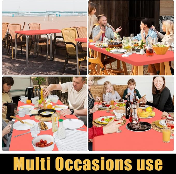 Smiry Rectangle Picnic Table Cloth, Waterproof Elastic Fitted Tablecloths for 4 Foot Tables, Washable Polyester Table Cover for Camping, Indoor and Outdoor (Coral Red, 24"x48")