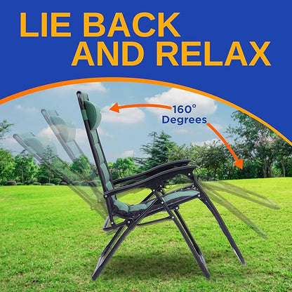 SereneLife Oversized Padded Zero Gravity Lounge Chair, Foldable Outdoor Patio Recliner, Anti Gravity Lawn Recliner with Cup Holder and Side Table for Backyard, Camping, Beach or Outdoor Relaxation