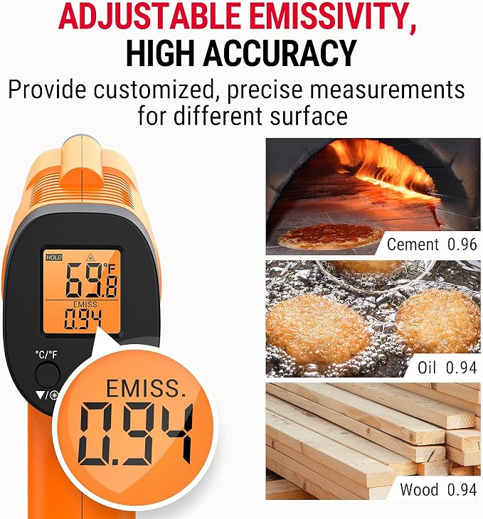 TempPro TempScan Infrared Thermometer Gun with Super Long Meat Probe | Temperature Gun with Laser for Pizza Oven Accessories, Grill Thermometer Gun Meat Thermometer for Cooking BBQ HVAC Car Engine