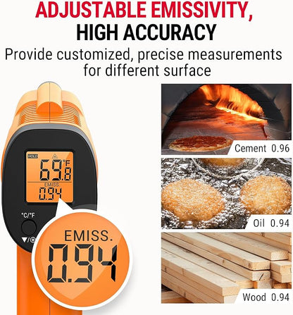 TempPro TempScan Infrared Thermometer Gun with Super Long Meat Probe | Temperature Gun with Laser for Pizza Oven Accessories, Grill Thermometer Gun Meat Thermometer for Cooking BBQ HVAC Car Engine