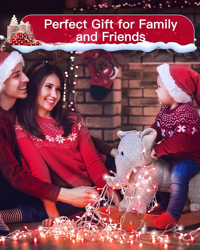 196FT 600 LED Christmas Lights Outdoor Waterproof, Timer & Memory Function, 8 Modes Red White String Lights Plug in Twinkle Lights for Xmas Tree Holiday Garden Indoor Party Decor