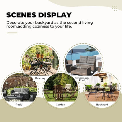 DANGHOOGY Wicker Chair Cushions, Waterproof Outdoor Loveseat Cushions for Patio Furniture, 3 Pieces Wicker Furniture Cushions, 1 Loveseat and 2 U-Shaped Cushions, Cream