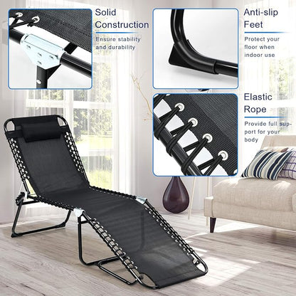 Giantex Chaise Lounge Chair Outdoor - Patio Lounge Chair w/Pillow, 4-Level Adjustable Backrest, 2-Level Footrest, Heightened 16” Pool Lounger for Beach, Lawn, Tanning Chairs for Outside (1, Black)