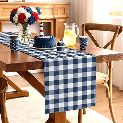 Navy Blue Gingham Table Runner Coastal Nautical Birthday Party Decoration BBQ Picnic Home Kitchen Table Decor (Navy Blue, 13" x 72")