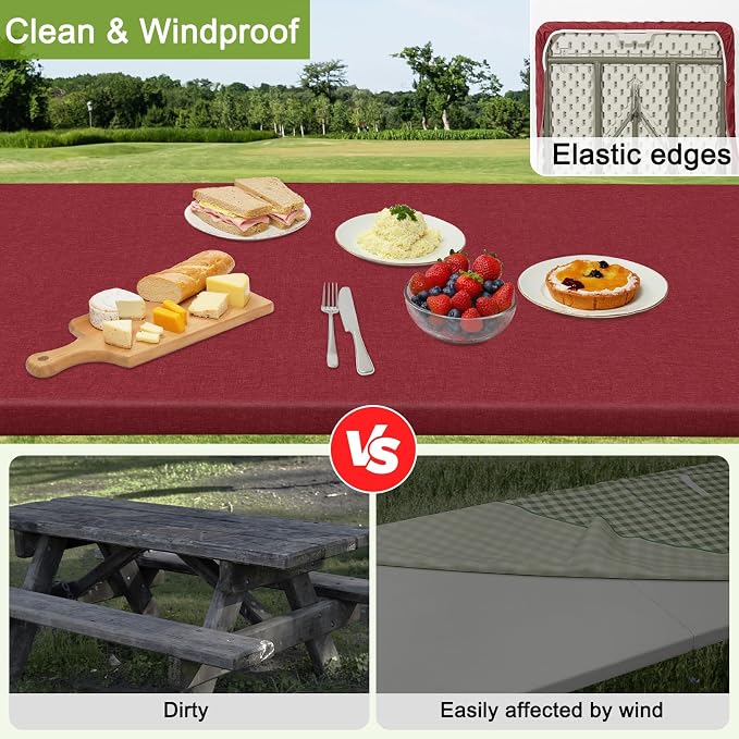 Picnic Table and Bench Cover Set, Waterproof Fitted Elastic Cloth | Portable Camping Essentials With Built-In Storage Pocket And Waterproof Fabric For Outdoor RV Or Picnic Table Use